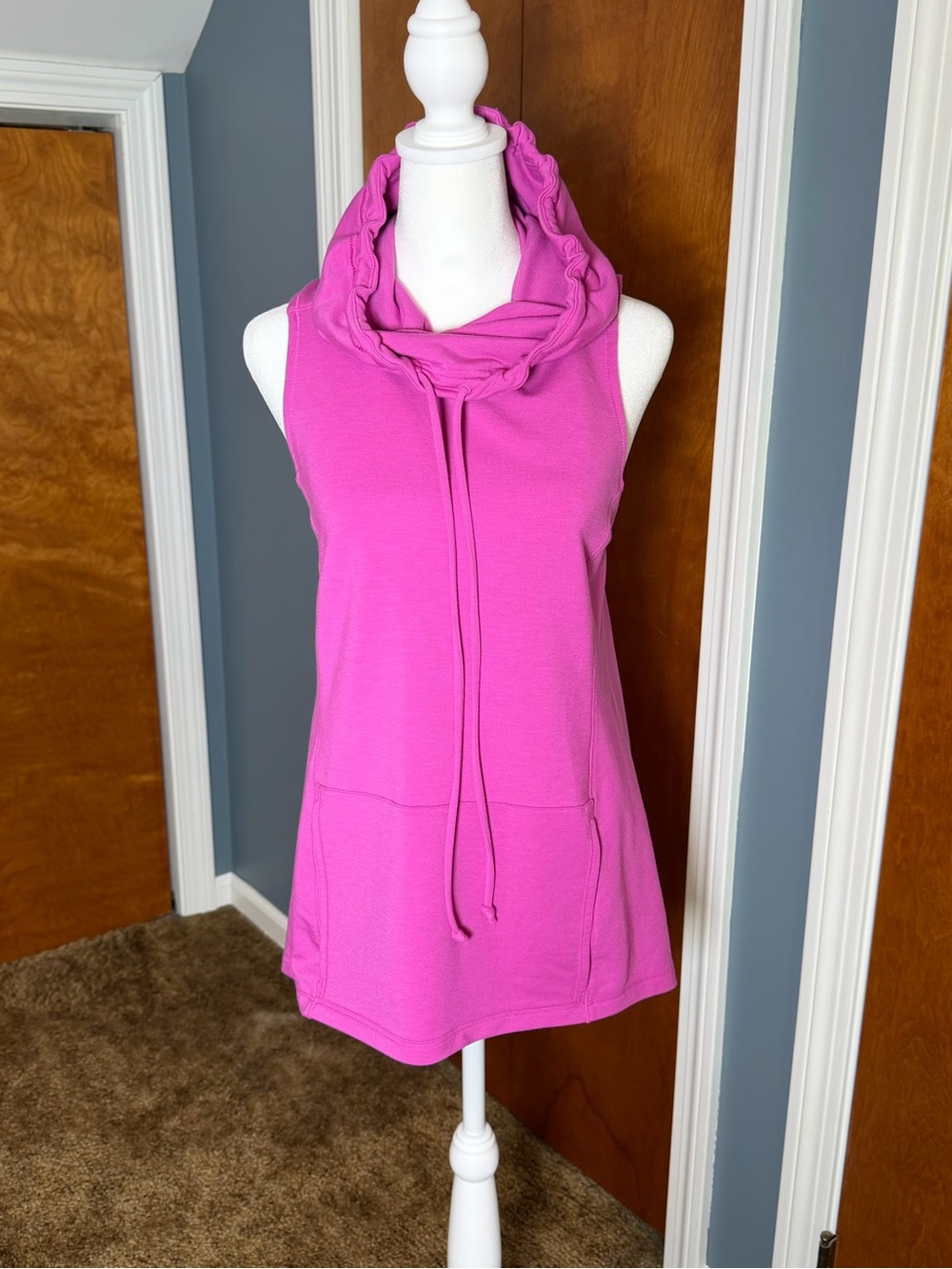 CALIA by Carrie Underwood Drawcord Cowl Neck Sleeveless sweatshirt, Fuchsia. SM.